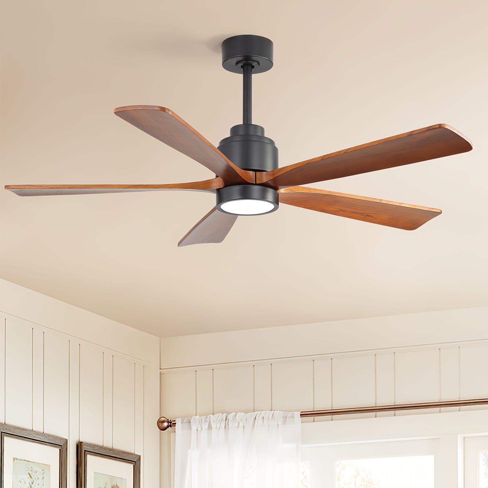 Sofucor 52 Inch Solid Wood Ceiling Fan with Remote & Light, 5/10/24" Downrods, 18W Memory LED Light, Reversible DC Motor, 1/4/8H Timer, 5 Wood Blades, Silent for Home Kitchen Living Room Bedroom