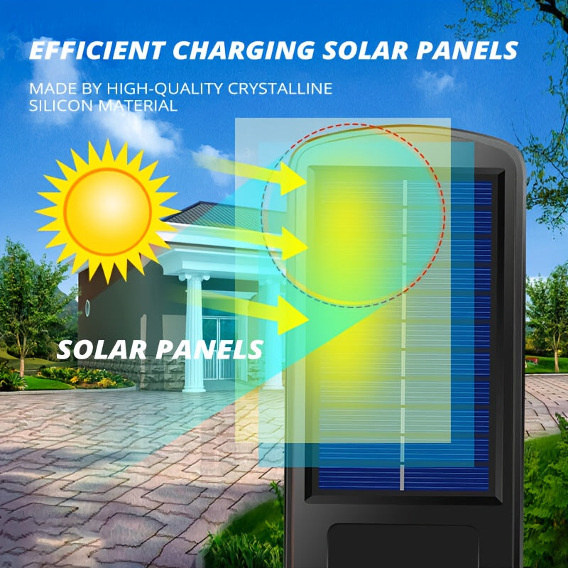 Commercial Solar Street Light with 56 LEDs, Designed for Outdoor Use, Engineered to Operate from Dusk to Dawn. These Solar Lights are Equipped with a Motion Sensor and Remote Control, Perfect for Parking Lots, Garages, Courtyards