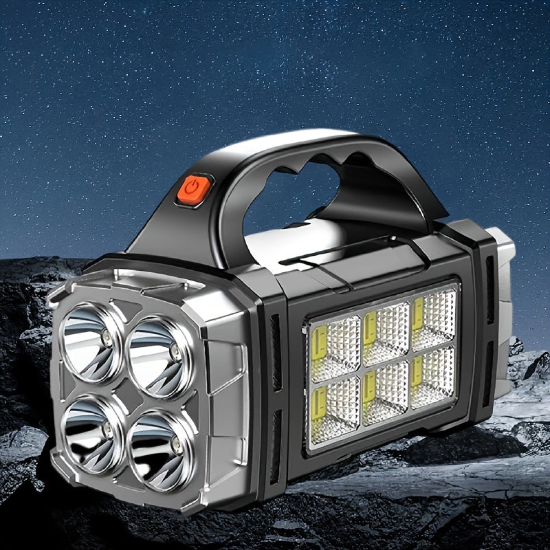 Multifunctional Rechargeable Solar Flashlight, Portable Handheld Emergency Flashlight with 1500mAh Battery, USB Charging and Red Light Mode, Ideal for Camping, Fishing and Outdoor Adventure