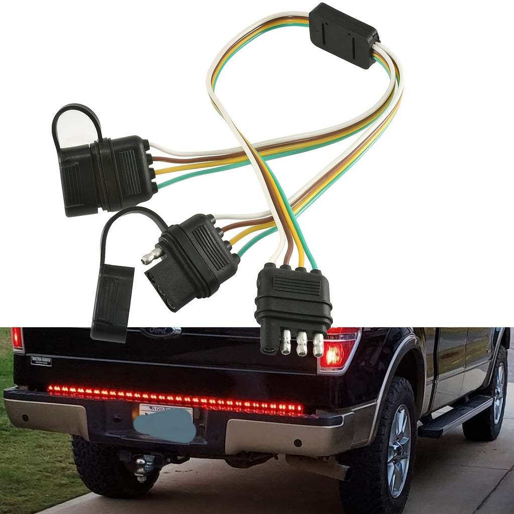 4-Pin Flat Y-Splitter Plug Adapter, 17.5-Inch Trailer Extension Wiring Harness Plug, for LED Tailgate Light Bar and Trailer Lights, US Standard