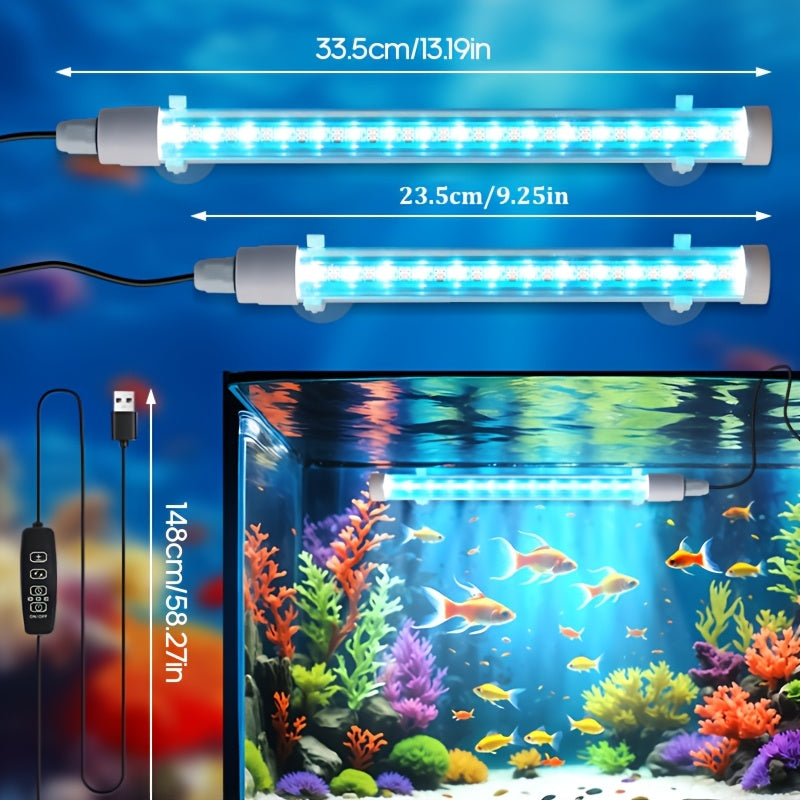 智能RGB水族馆景观灯，18种颜色和动态模式，宠物水族馆装饰LED灯条，带定时器的4键控制，RGB鱼缸灯的5级亮度调节，USB供电的水生藻类灯，产品附着在透明鱼缸的外部