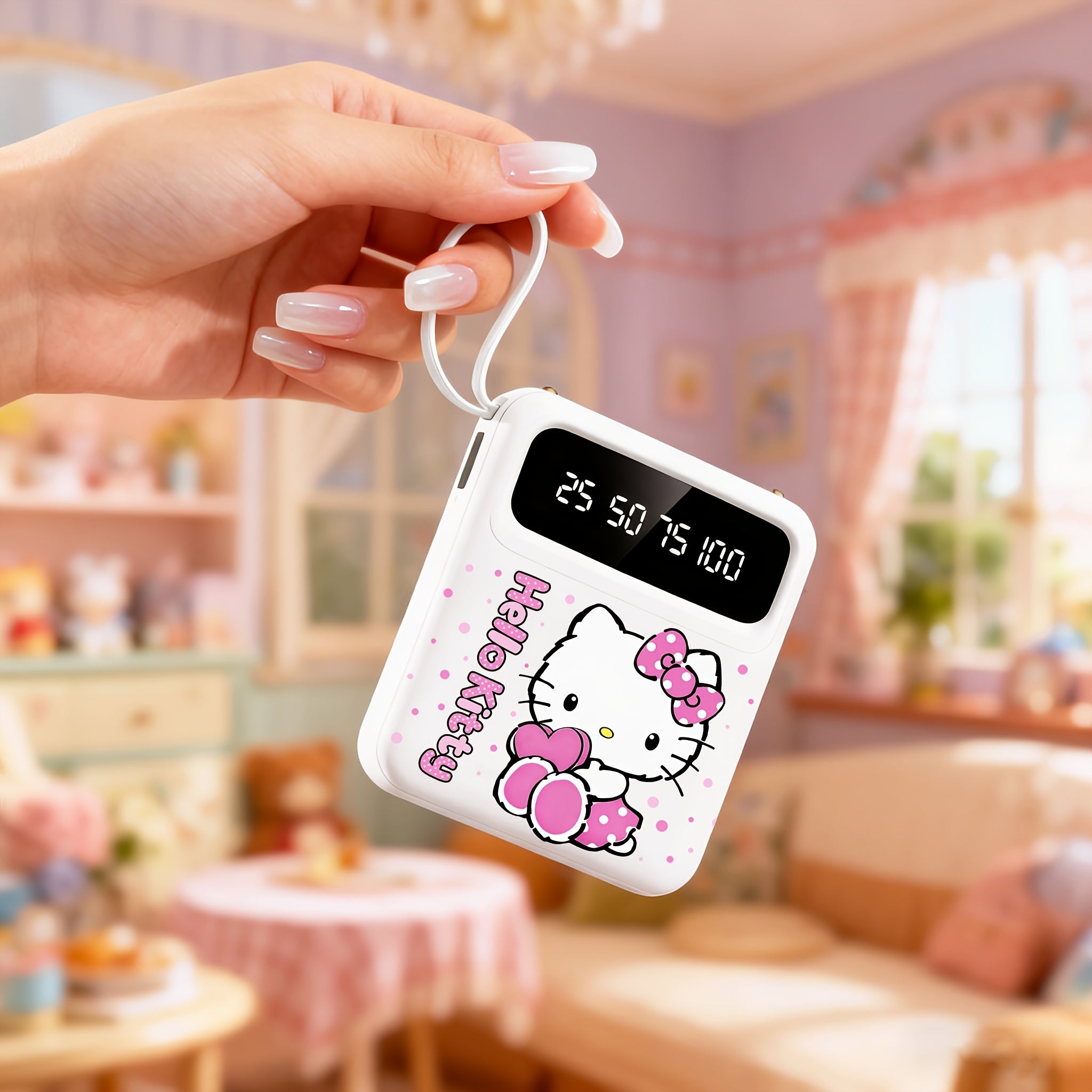 Sanrio Hello Kitty Mini Portable Pocket Power Bank, Small Size, LED Intelligent Power Display, Power Bank for iPhone/Android Mobile, Emergency Charging, Travel Power Bank, Cute Power Bank, Essential for Outdoor Travel & Work
