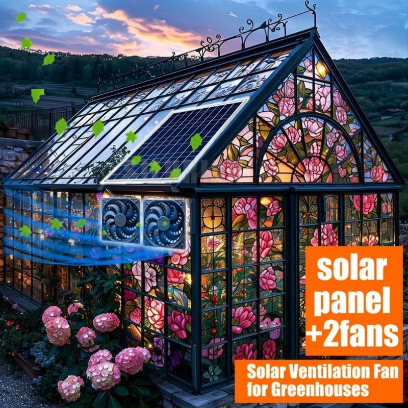 Solar Fan Ventilation Set, Outdoor Air Circulation Exhaust System for Courtyard, Flower Shed, Chicken Coop, Greenhouse, Cabin, Pet House and Window Use