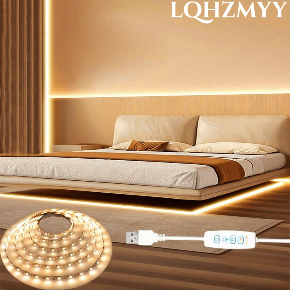 LQHZMYY 2835 LED氛围光，USB供电暖白色/白色LED灯带，易于安装，完美适用于客厅、卧室、橱柜、镜子、天花板、厨房装饰，可DIY创作切割