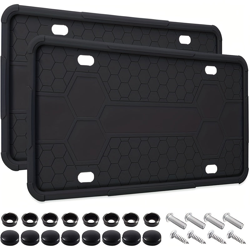 2-Piece Black Silicone License Plate Frame, Car License Plate Frame Holder, Universal Front & Rear Truck Frame Protector, Silicone License Plate Frame, Includes Installation Kit Accessories, Rustproof, Shockproof, Waterproof