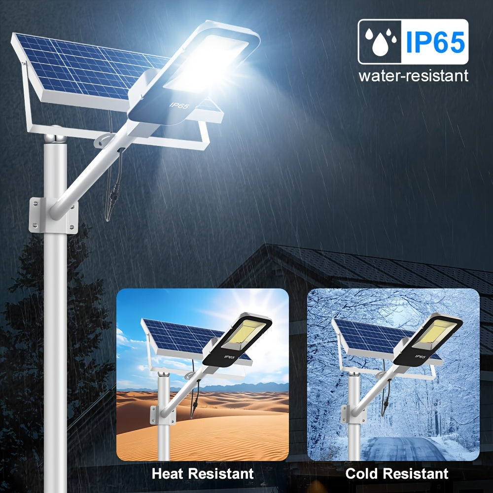 2 Pack Powerful Solar Street Light, IP65 Outdoor Light, 6500K Security Floodlight, Dusk to Dawn, with Remote Control, 6000mAh Large Capacity, High Brightness 375 LEDs, Perfect for Streets, Pathways, Courtyards, Gardens, Garages, Parking Lots