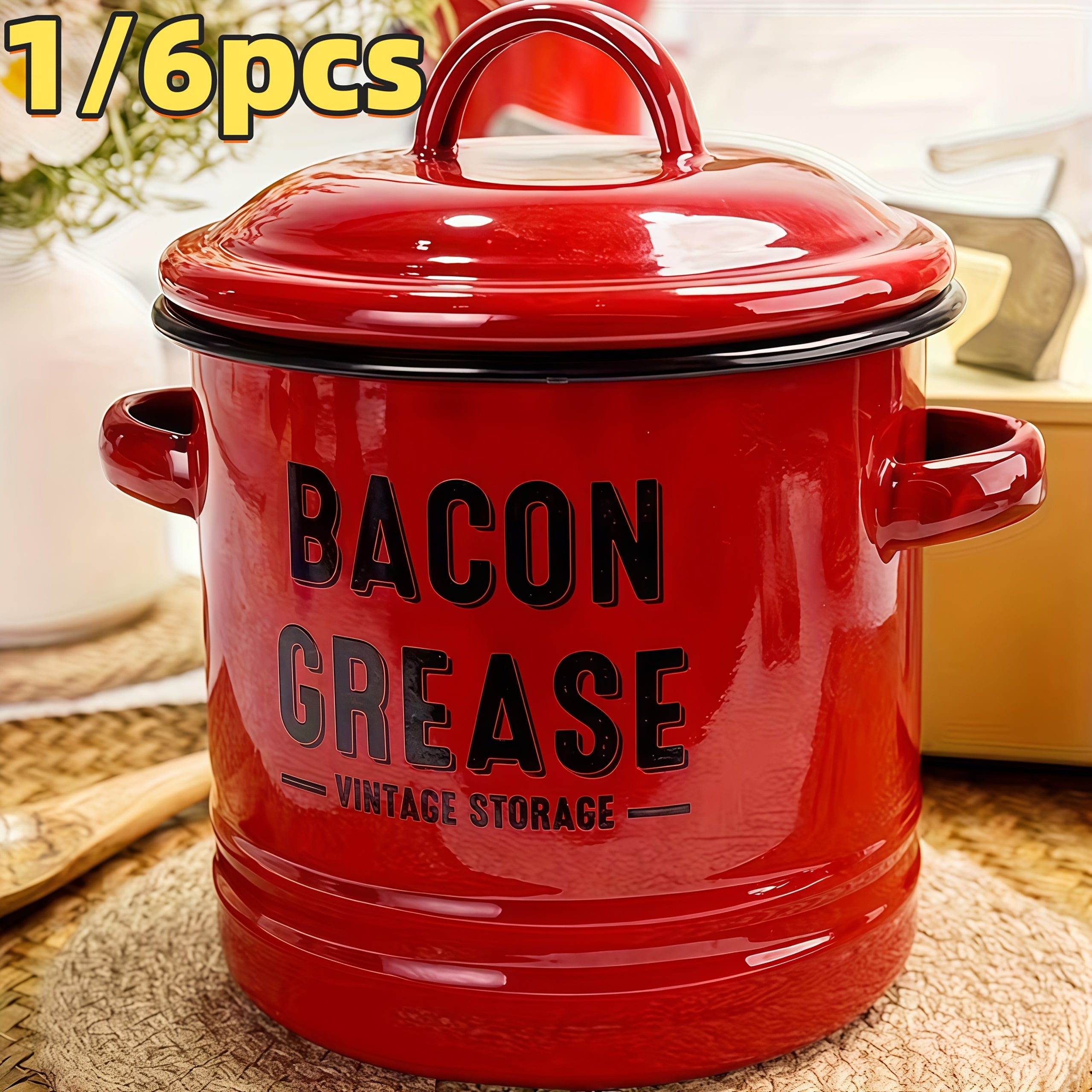 1/6Pcs Enamel Oil Pot Set, Large Capacity Condiment Container, Oil Filter Bottle, Food Fresh-Keeping Storage Can, Bacon Grease Container,, High Temperature Resistant Direct Fire Use, Outdoor Travel Cookware, Handmade Gift Option