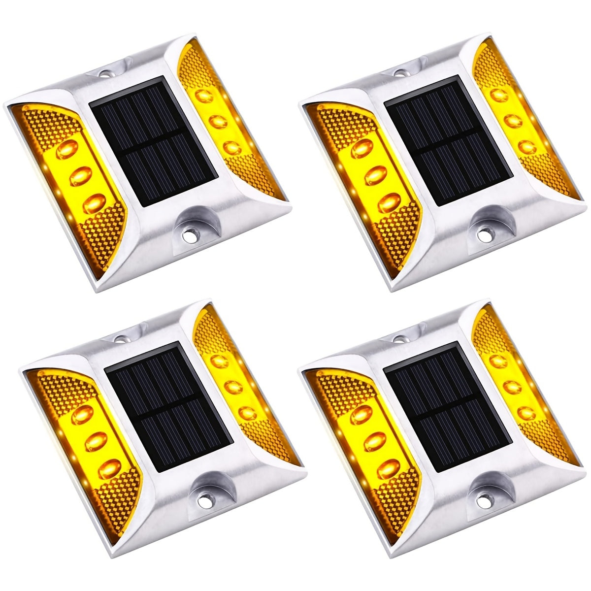 2/4 Pcs Solar Driveway Dock Lights, IP67 Solar Deck Lights, Outdoor Warning Step Lights Reflective Road Markers for Sidewalk Stair Garden Path Walkway (Red Green Blue Yellow Daylight White)