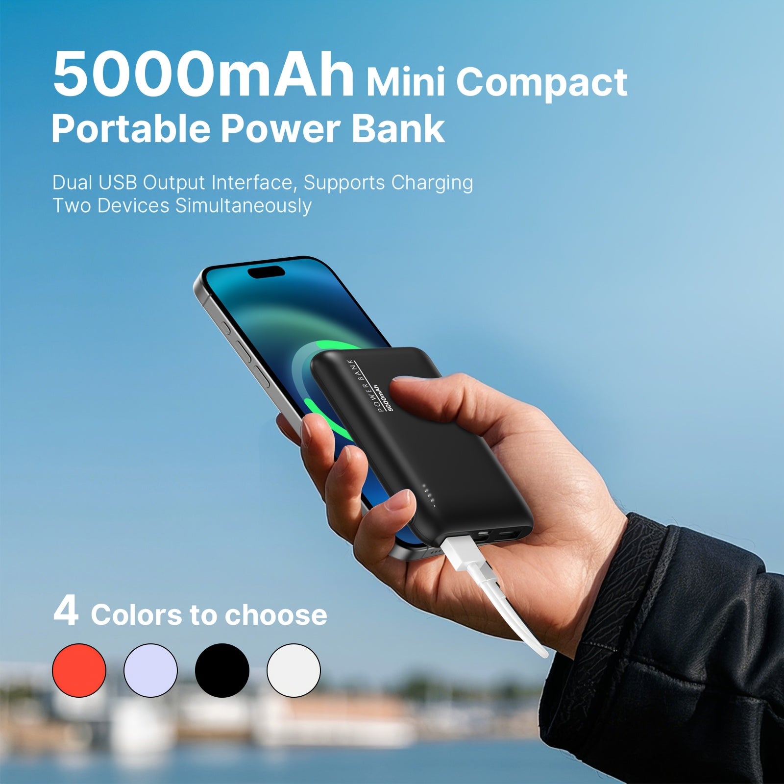 5000mAh Ultra-Thin Portable Power Bank with Dual USB Outputs, Designed for Outdoor Emergency Backup, Suitable for iPhone/Android Mobile Devices And Other Digital ElectronicsIncludes, Includes Type-C Charging Cable, Holiday Gifts