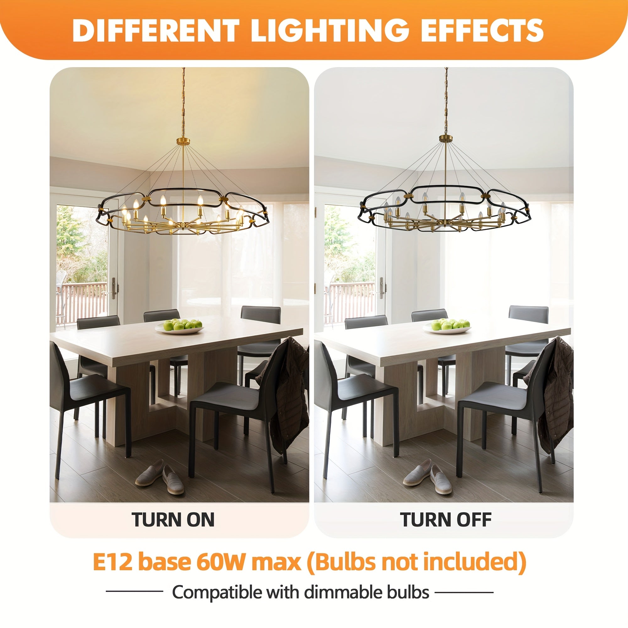 Mid-century modern style candlestick chandelier, 12-light farmhouse island pendant light