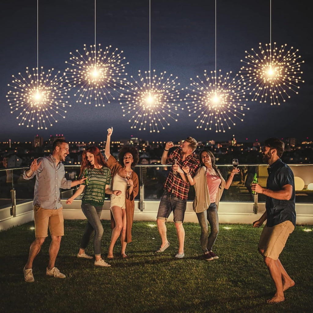 200 LED Starburst Sphere Light, Firework Light Battery Powered Tent Pendant Light Remote Control Waterproof Hanging Light, Perfect for Garden Courtyard Porch Christmas Party Home Decoration Warm White Light