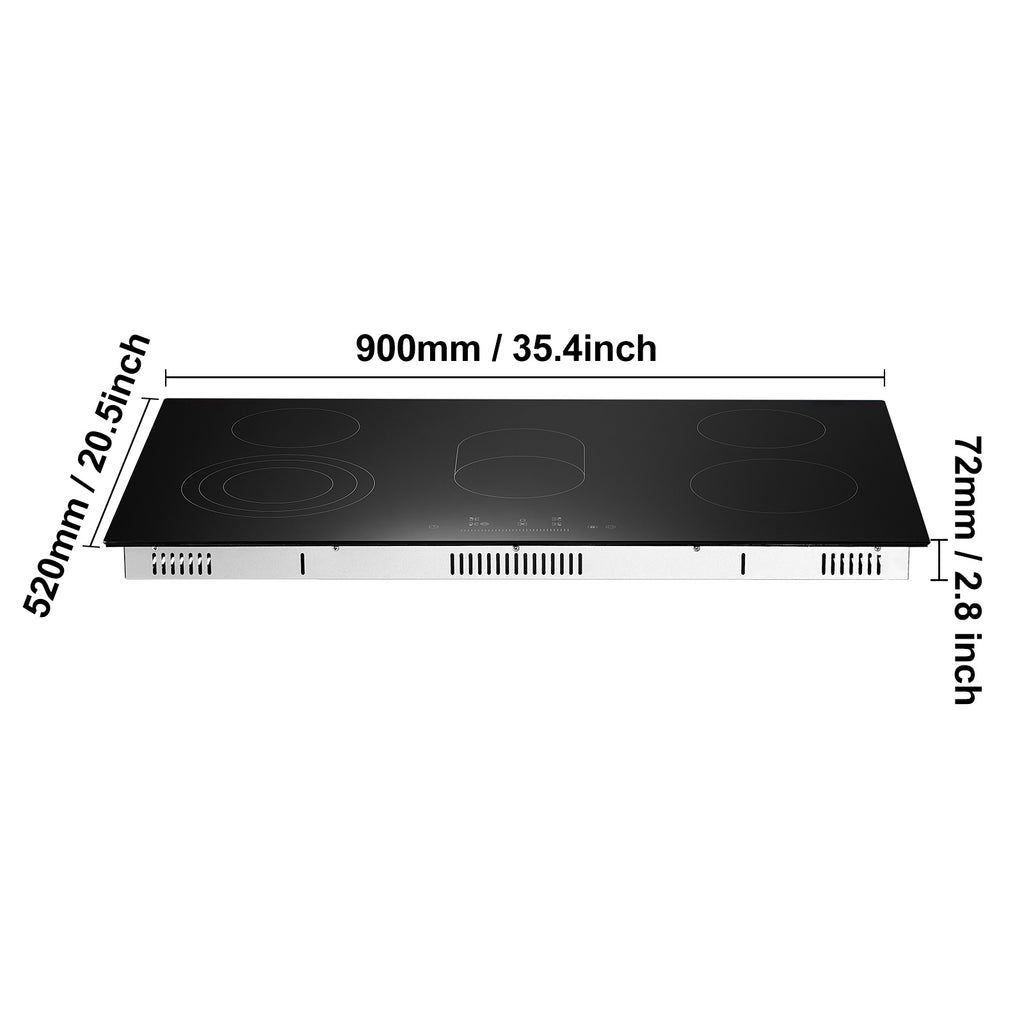 VEVOR Built-In Electric Radiant Ceramic Cooktop, 5 Burners, 35.4 x 20.5 Inches