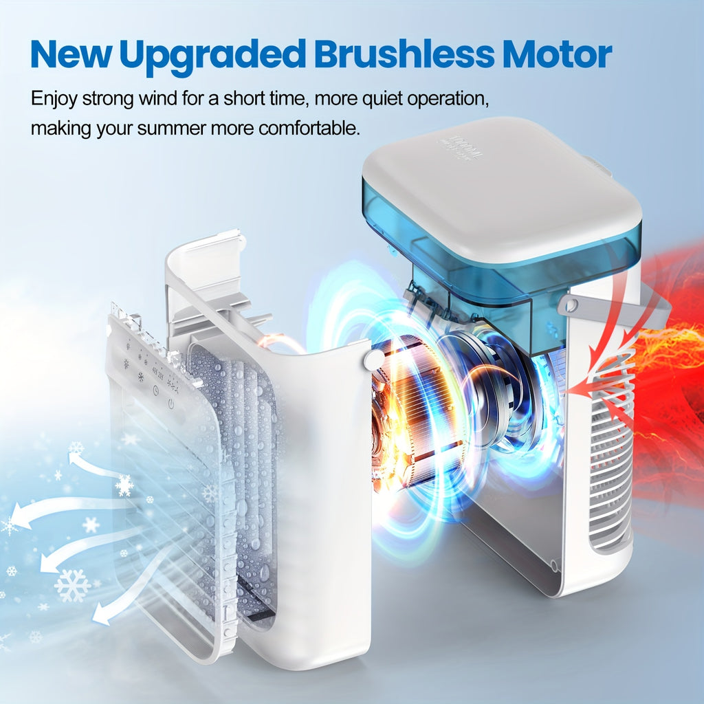 Household Bedroom Mini Desktop Portable Air Cooler Fan, Water Ice Adding Dual Spray Heavy Mist Cold Wind Fan for Camping Travel Summer Use