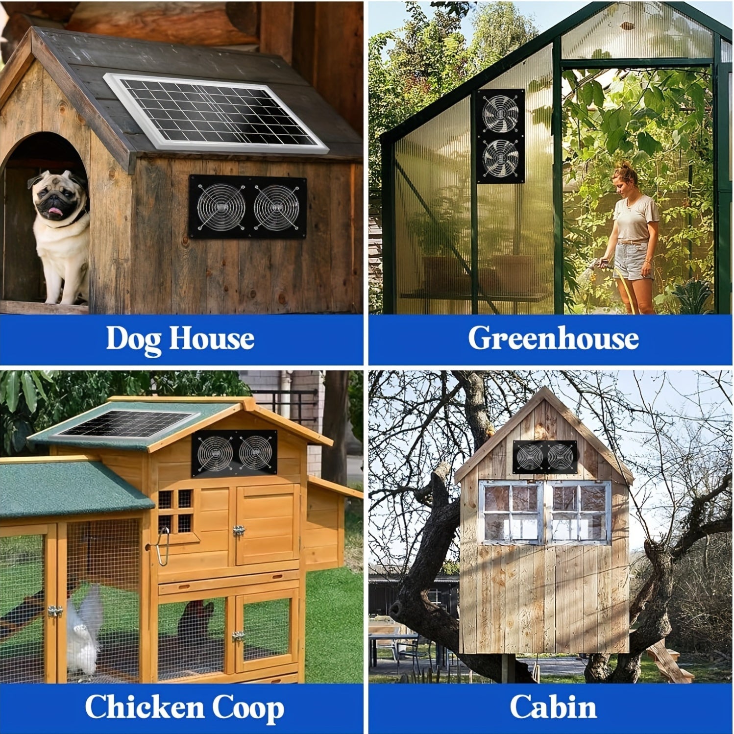 Solar Fan, Solar Exhaust Fan / Greenhouse Solar Fan / Solar Fan for Attic, Shed, Barn, Chicken Coop and Dog House (15W Solar Panel + 2Pcs Solar Exhaust Fan)