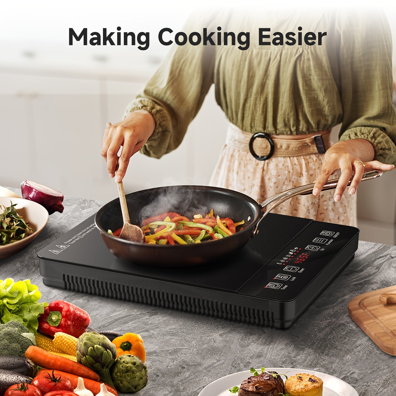 Aobosi Portable Induction Cooktop, 1800W Powerful Output for Fast & Efficient Cooking, Blue LCD Display. Features 18 Power Levels, 20 Temperature Settings & Lock Function, Plus 3 Adjustable Cooking Programs.