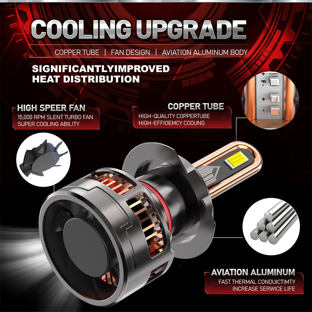 2-Pack H7 Car LED Headlight Bulbs, Compatible with H1/H4/9003/HB2/H7/H18/H11/H9/H8 Sockets, 60000 Lumens Brightness, 900% Brightness Increase, 9570 CSP Chip, 7500K Color Temperature