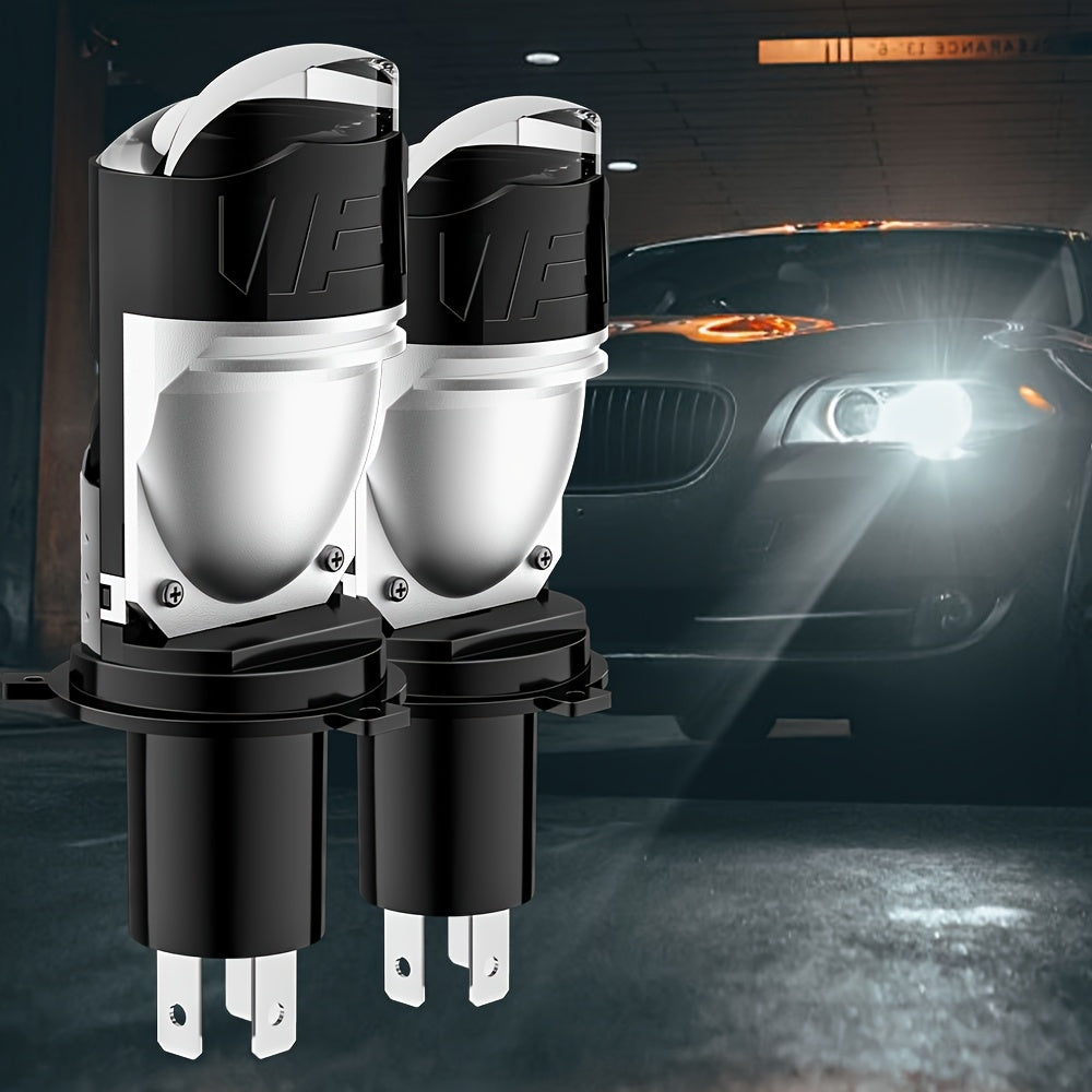 2-Pack H4 Dual Color Temperature LED Projector Lens Car Headlight Bulbs, Compatible with H4/9003/HB2 Sockets, 360° Beam Angle, Long-Life LED Chips, Black Heat Dissipation Housing Plug-and-Play