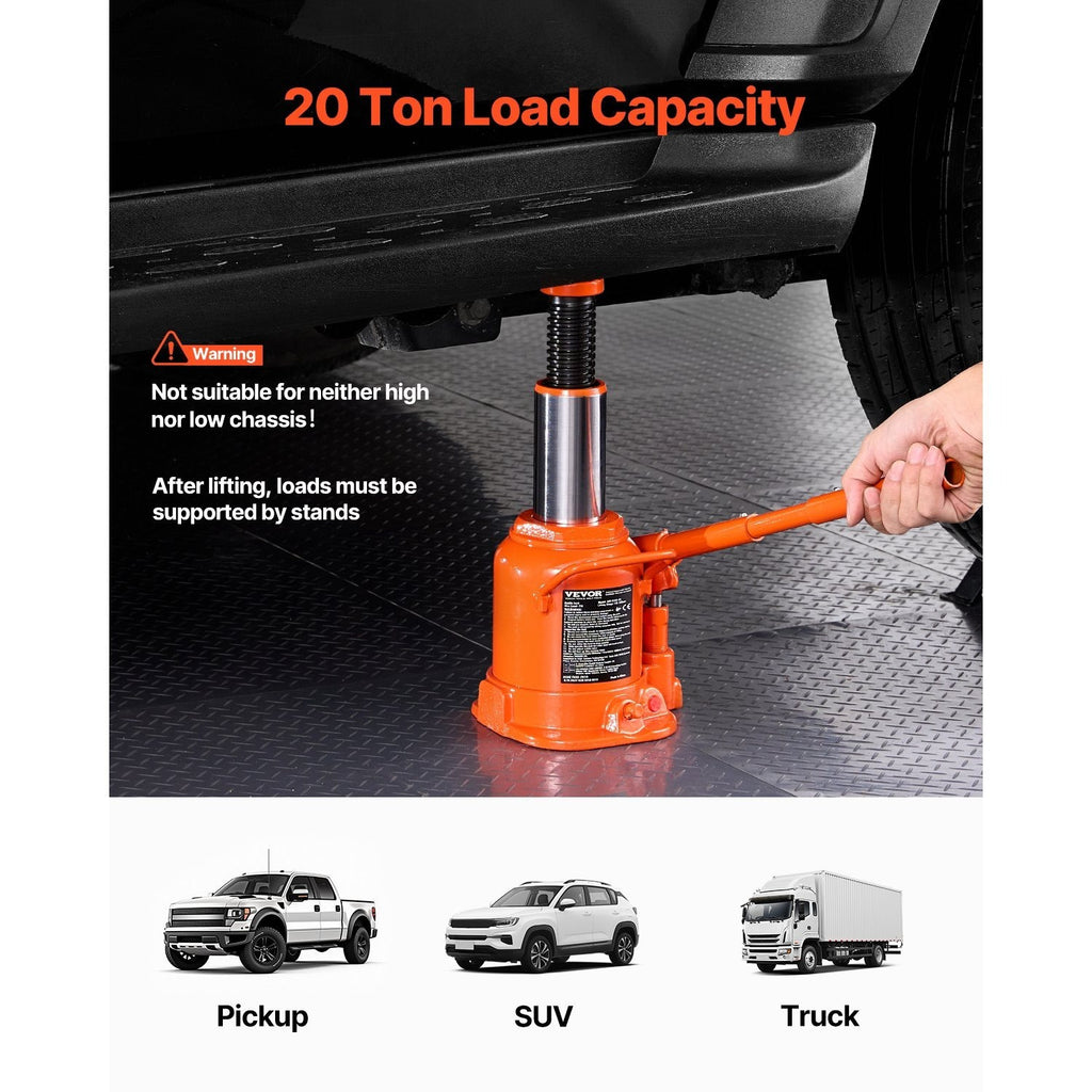 VEVOR Hydraulic Bottle Jack 20 or 50 Ton Manual High-Lift Car Auto Repair Shop