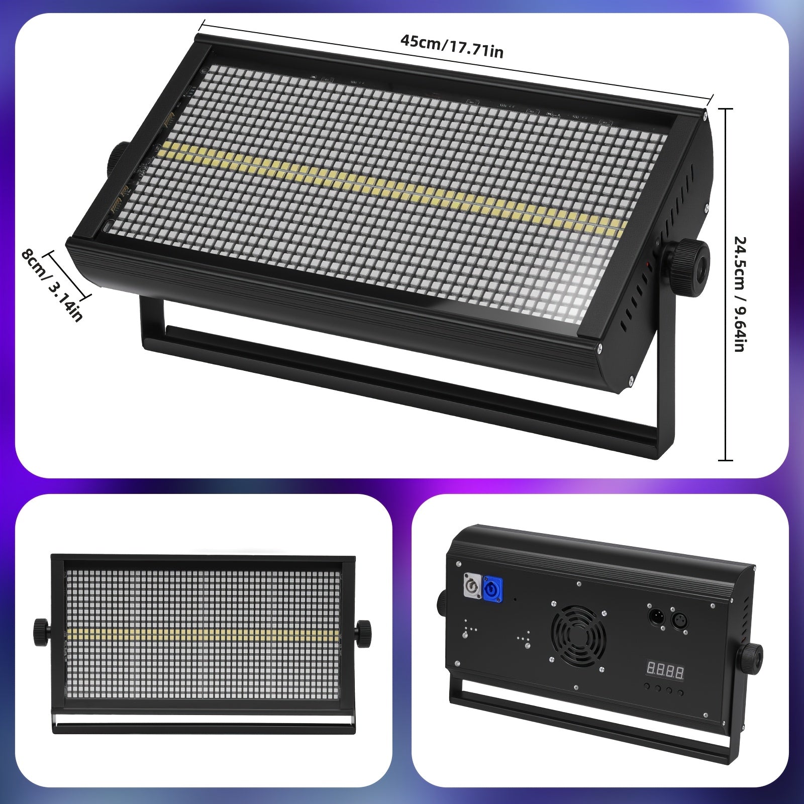 Professional LED stage lighting - 8-channel DMX512 strobe, chase light, with 8-level speed and color-changing effects, 960 pieces 5050 LED beads, 200W, universal voltage 110-240V, suitable for DJs, theaters, concerts