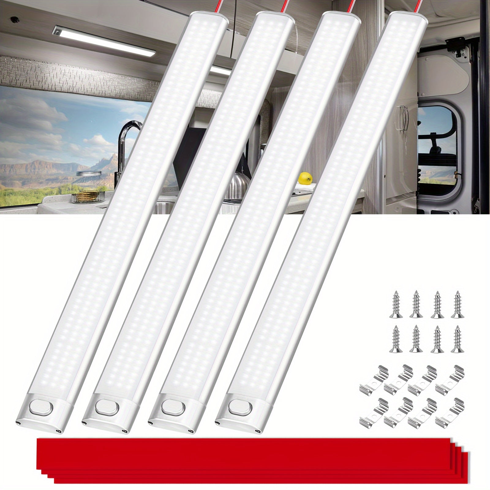 12v LED 内部灯条， 168LED 1700LM 10W， 直流 12 伏 LED 灯条带开/关开关， 用于封闭式货物拖车， 汽车房车货车卡车露营船大篷车房车