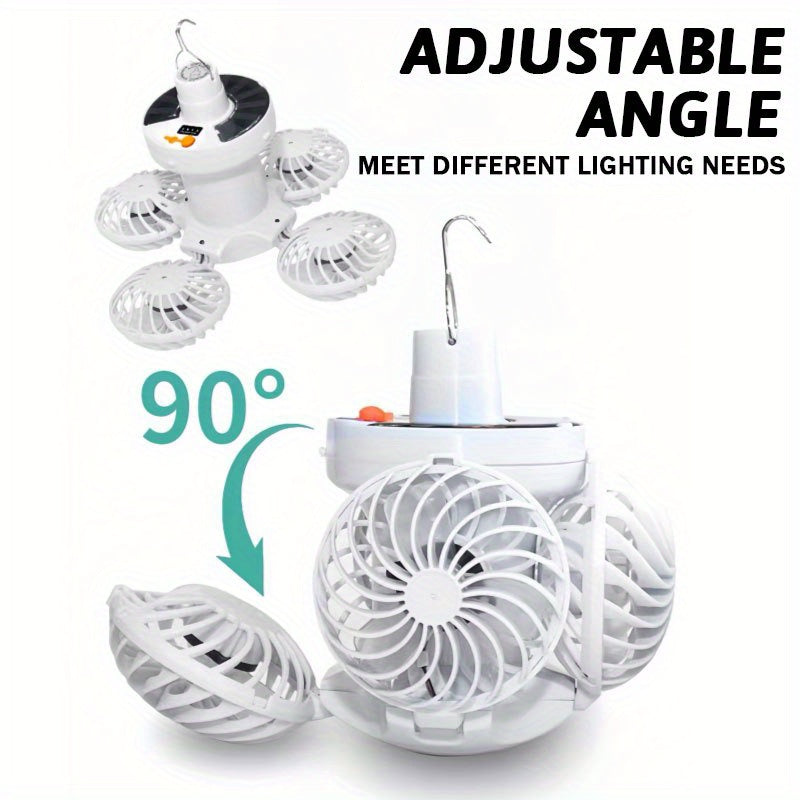 1pc Macro Universe LED Camping Fan Light - Rechargeable Portable Light with Power Display, Foldable Hands-Free Floodlight for Camping, BBQ, Fishing, Tent Lighting & Outdoor Emergency Power