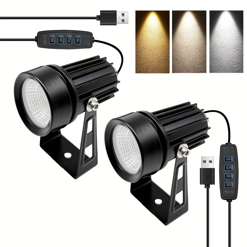 2-pack LED energy-saving spotlight, USB 3-color indoor spot light, plant and painting display light, adjustable angle, 10-step dimming, for living room, bedroom, cabinet plant lighting decoration