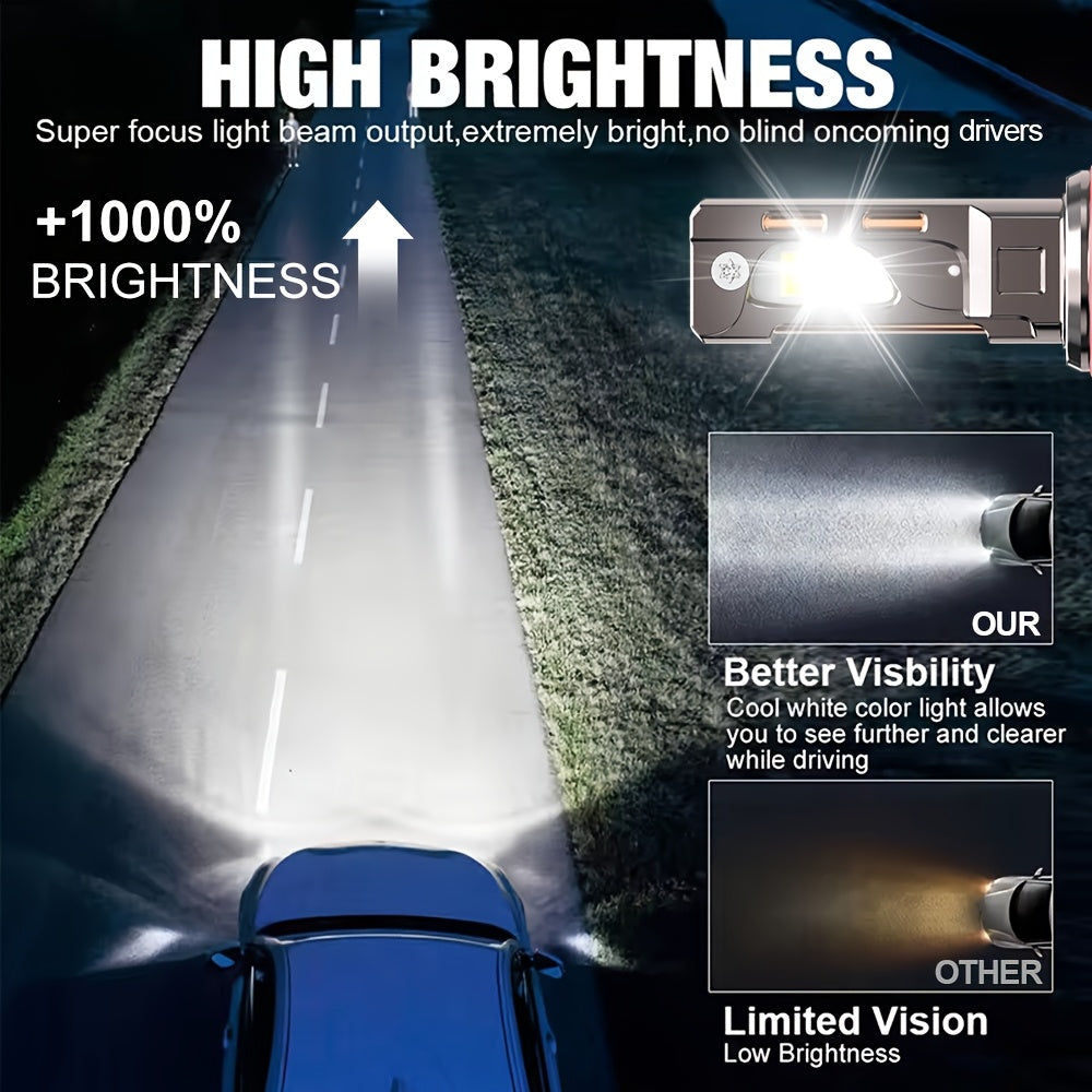 2pcs H4/9003 H7/H18 60000 Hours Ultra-Long Lifespan 58300LM LED Super Bright Front Bulbs 7500K 9006 9012/HIR2 Improves Night Driving Safety, 1000% Brightness Increase, External Driver