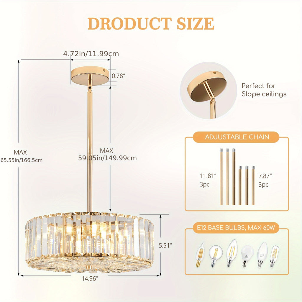 Modern four-light drum pendant light, suitable for dining room, living room or kitchen island
