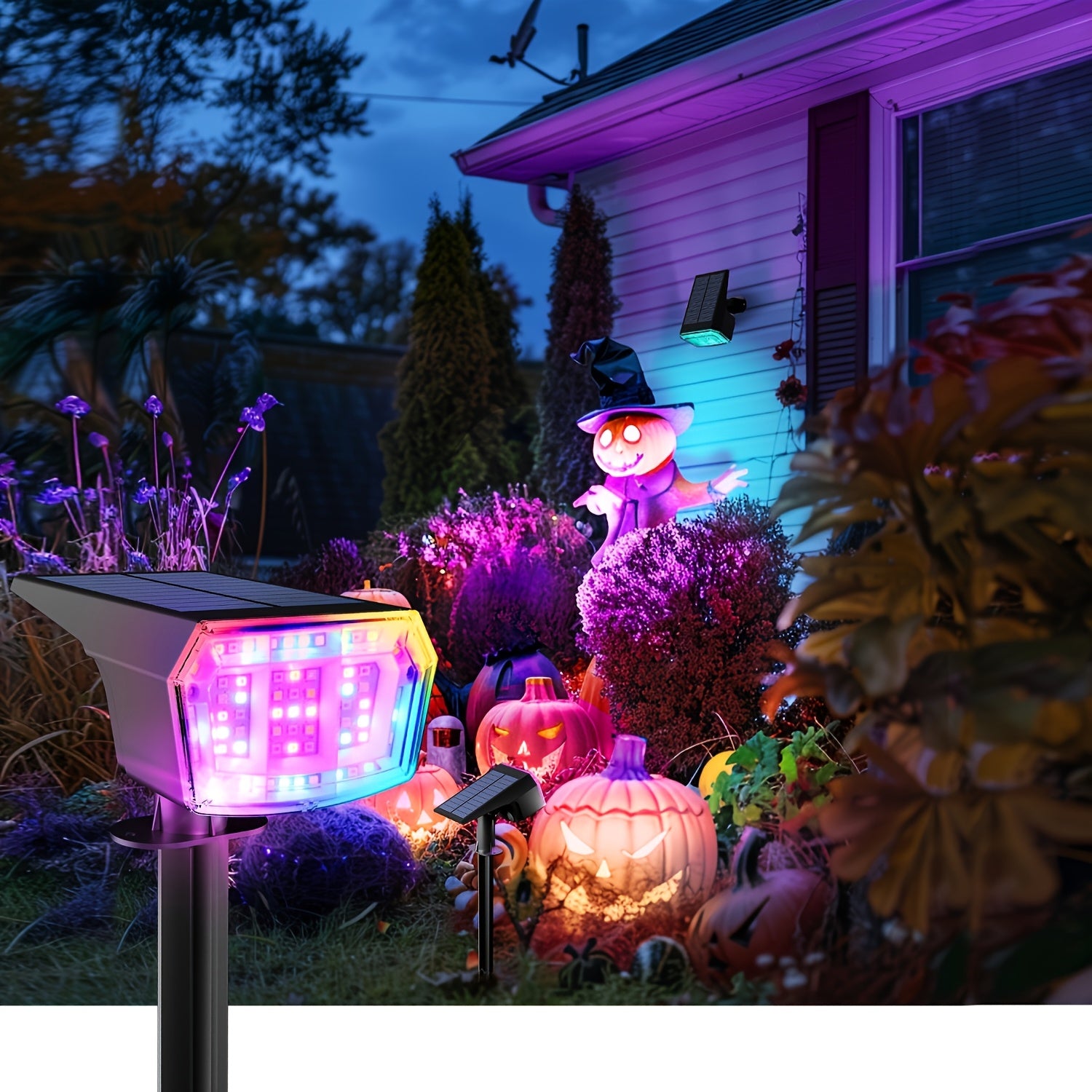 6-Piece Solar Spotlight Outdoor IP65 Waterproof, 9 Lighting Modes RGB Color Changing, Solar Landscape Spotlight 63 LED Warm White Light Courtyard Light – Perfect Choice for Halloween Christmas Decoration