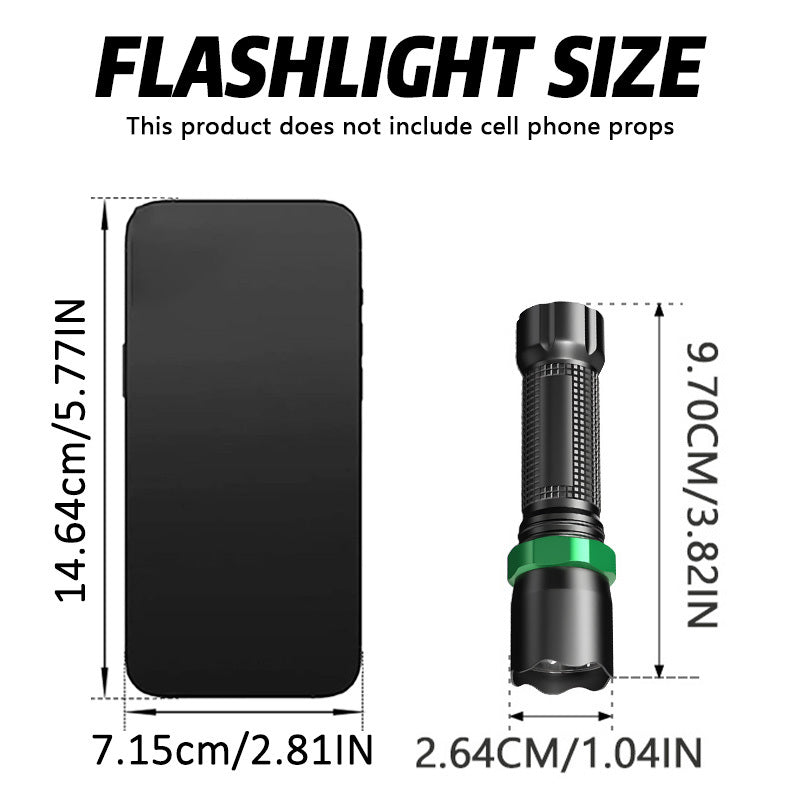 1PC Portable Green Flashlight Bright USB Rechargeable Night Walking Torch Multifunctional Emergency Light for Fishing Machine Detection Fluorescent Leak Detection Rescue Signal Identification Emergency Lighting