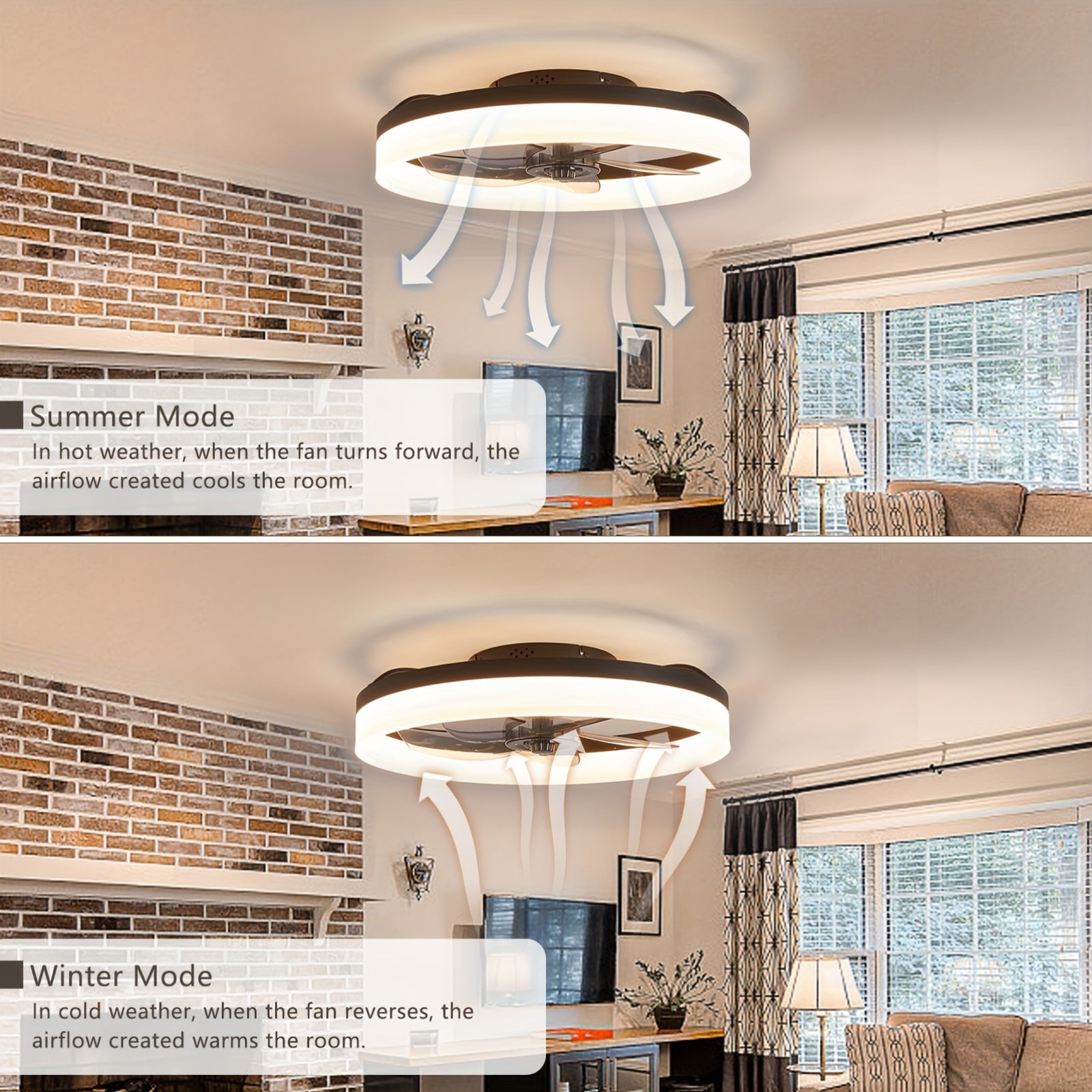 Modern Low Profile Ceiling Fan with Light and Remote, 19.7 Inch, Adjustable Color Temperature & 6 Speed Settings, Black, for Bedroom, Room & Living Room