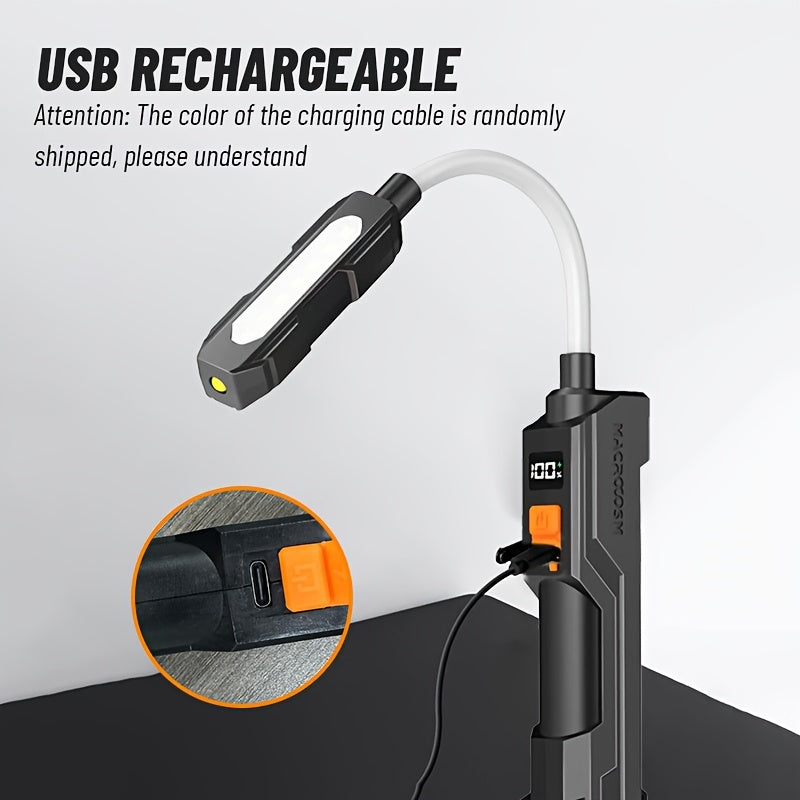 1Pc Portable LED Work Light, USB Rechargeable Flashlight with Magnetic Base, 360° Rotatable & Foldable Head, COB LED Lighting, Ideal for Camping Repair and Emergency Night Lighting