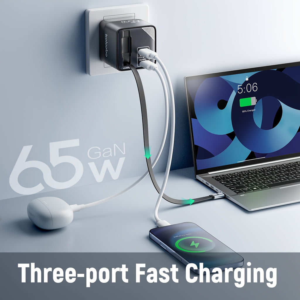 65W Portable Fast Charger with a Retractable Cable And Foldable Plug, Designed for Travel. Compatible with for iphone 17/16/Pro/Pro Max/15/14 And Galaxy/Ultra Series. The Charging Cable Retracts for Easy Storage And Portability
