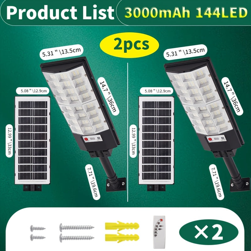 2 Pack 3D Curved Screen Integrated High-Brightness Solar Street Light, with PIR Motion Sensor and Remote Control, Perfect for Parking Lots, Courtyards, Gardens, Villas, Outdoor Solar Light