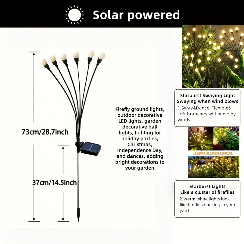 6-Head Solar Firefly Lawn Garden Light, Perfect for Outdoor Garden Paths and Lawn Decoration, Ideal Choice for Halloween, Christmas, New Year and Ramadan Decoration