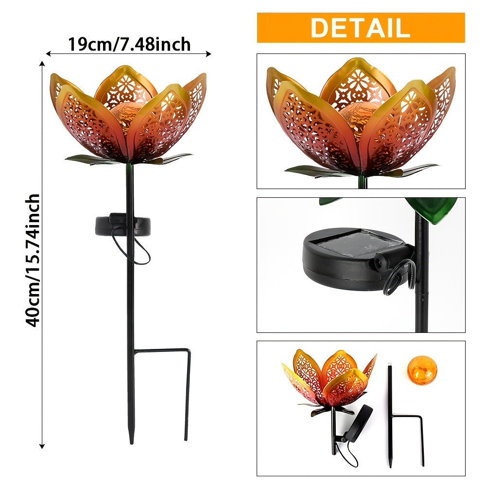 3pcs Solar Hollow Sunflower Lawn Light, Cracked Glass and Metal Floral Design, Suitable for Courtyard, Patio and Walkway Decoration, Outdoor Decoration | Lotus Design | Metal Structure, Solar Courtyard Light, Christmas Gift, Garden Decoration
