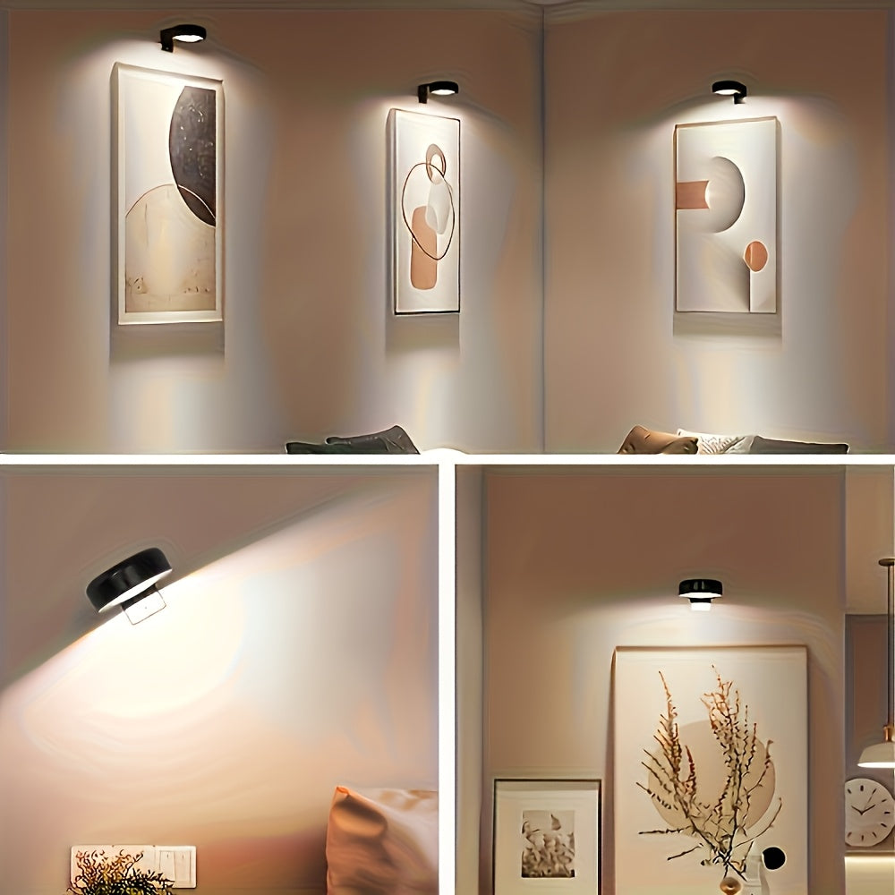 En: Black/Gold Round Smart LED Painting Light, Battery Operated (Battery Not Included), Remote Control Dimmable Timable Lamp for Photo Frame Art Portrait Home Wall Decor