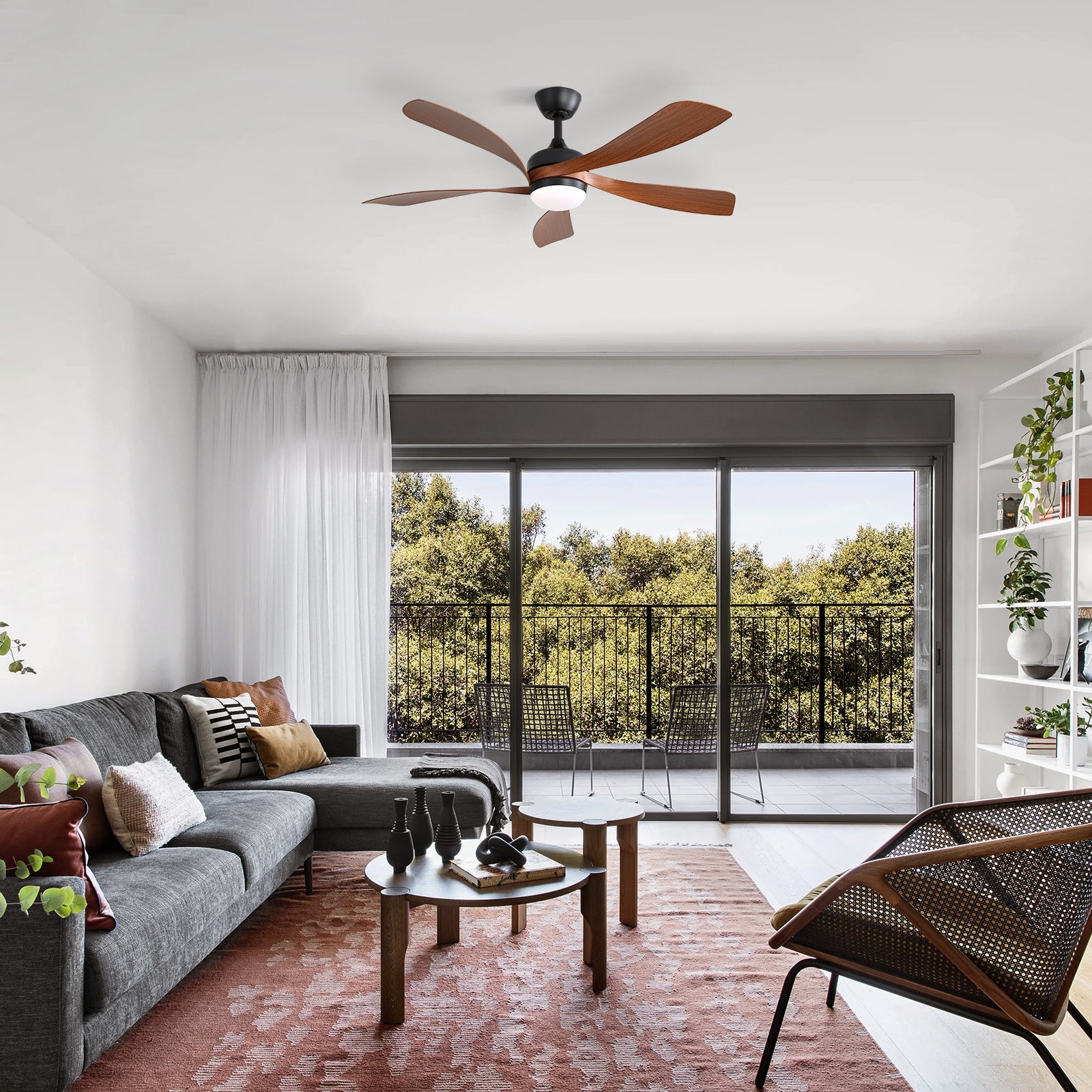 Sofucor 52 Inch Modern Ceiling Fan with Light, 3 Color Dimmable LED, 5 ABS Blades, Remote Control, Reversible DC Motor, Ideal for Room and Bedroom Decoration, Ceiling Fan with Light