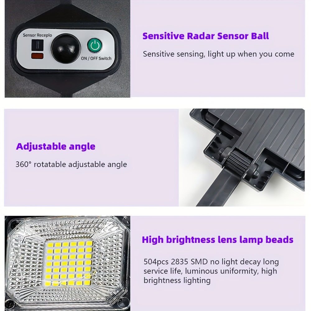 1/2/3/4/6 Pack 504 LED Solar Street Light, Ultra-Bright Outdoor, 6500K Daylight White, Dusk-to-Dawn Sensor Energy Saving Light, Perfect for Home Decoration, Courtyard, Garage, Foyer, Pathway, Adjustable Bracket, Easy Installation