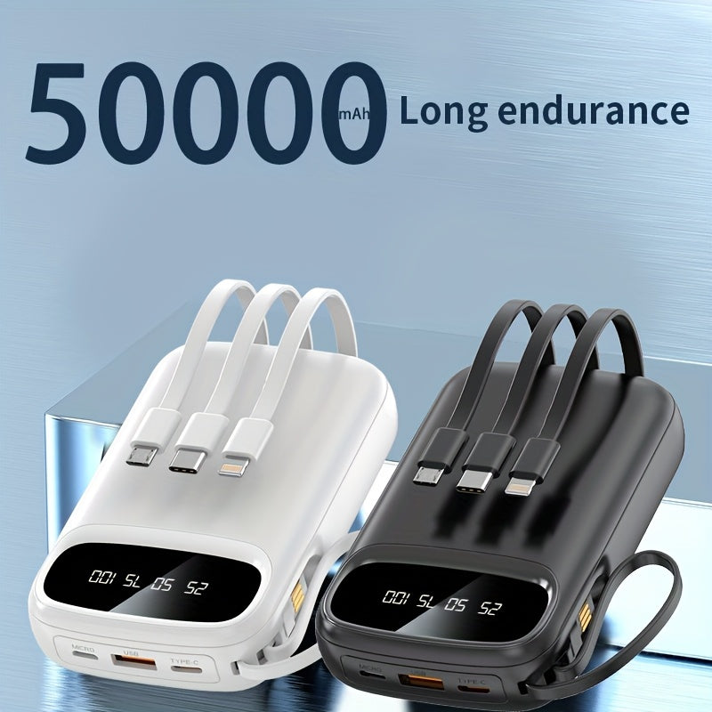 50000mAh Portable Power Bank, Comes With Four Data Cables/lanyard/LED Power Display, Suitable For Fast Charging Of Mobile Phones Such As IPhone/Android And Digital Electronic Products, Outdoor Portable Emergency Power Backup Battery Pack, Gift