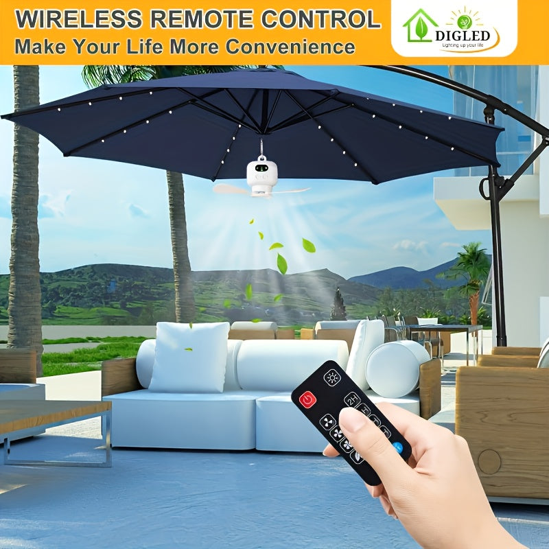 Portable Tent Fan for Camping, Multifunctional Ceiling Fan, 8000mAh Battery Powered, Quiet Ceiling Fan with Dimmable LED Light, Small Lamp & Fan Combo, Easy Installation, Rechargeable Tent Fan for Bathroom