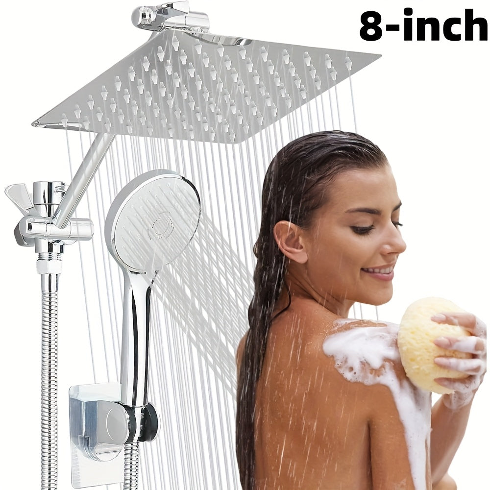 High Pressure Rain Shower & Handheld Combo - 4 Settings, 13" Extension Arm, 78" Hose, Fully Adjustable Height & Angle