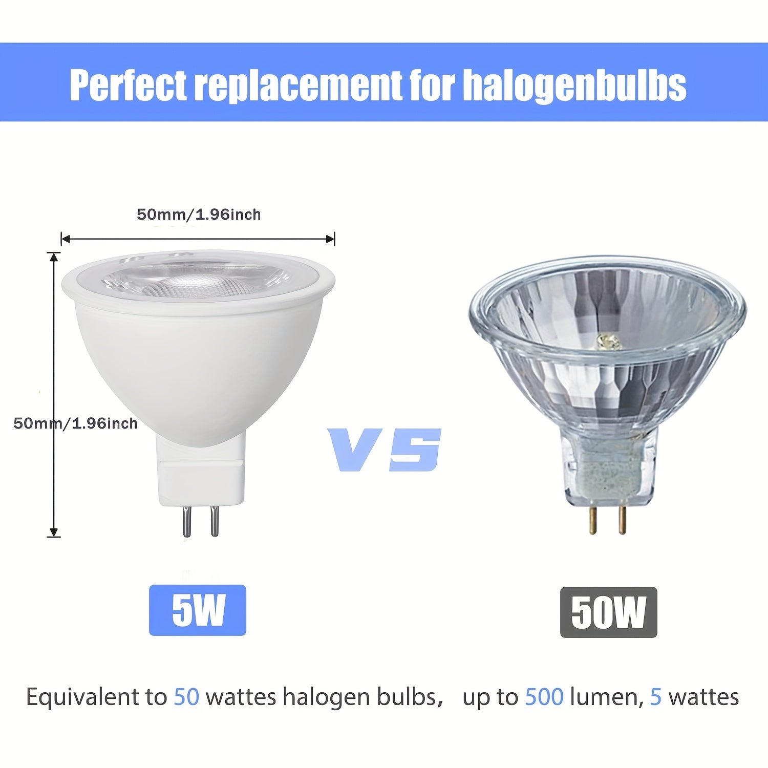 MR16 GU5.3 LED track light spotlight downlight recessed light source bulb, chandelier LED spotlight MR16 lamp cup indoor outdoor hallway AC/DC 12V GU5.3 3000K 5W two-pin base bulb, replaces 50W halogen bulb, 4/6/10-pack