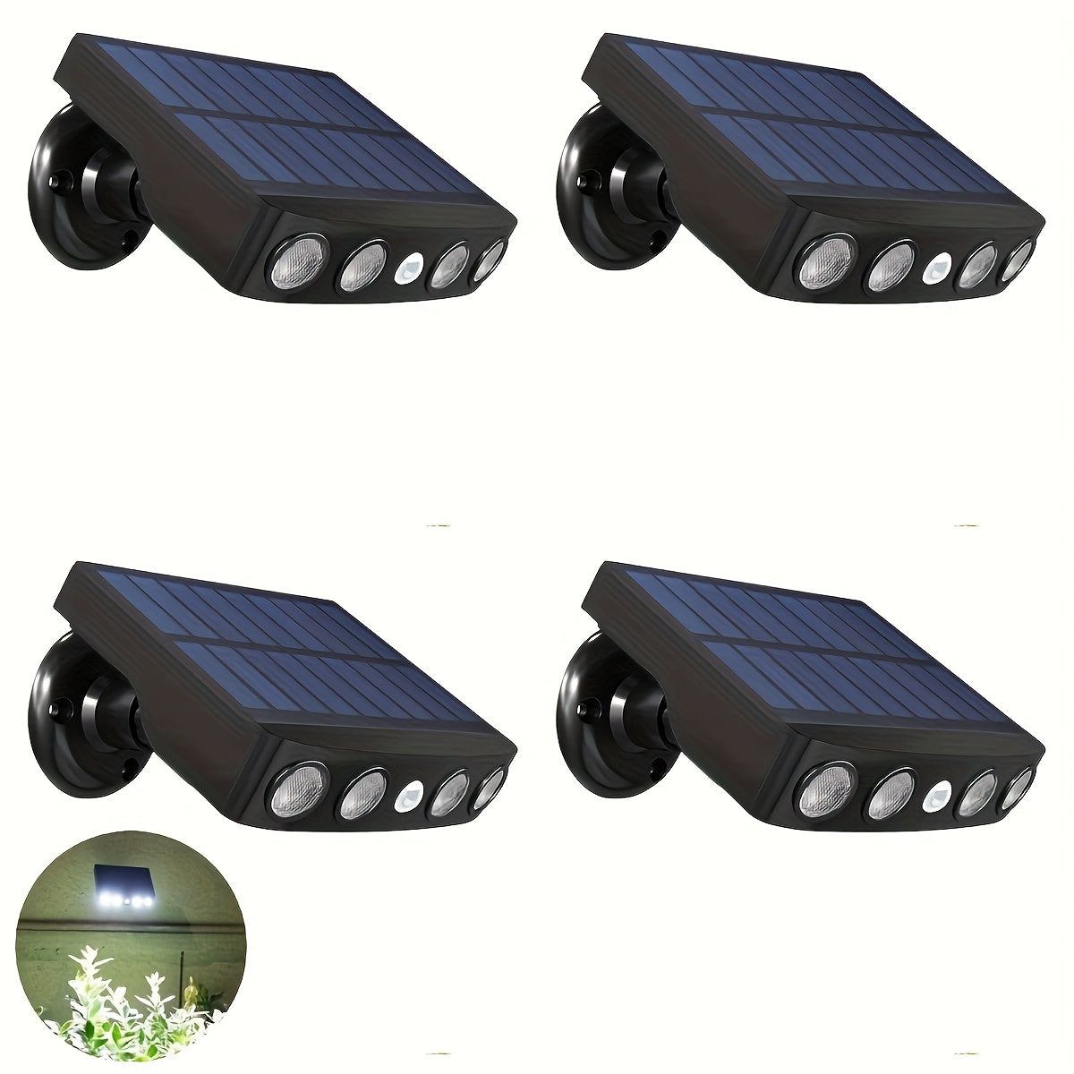 Solar Security 4 LED Light Outdoor Decorative Sensor Motion 3 Lighting Modes Street Light Built-in 18650 Lithium Battery Wall Night Working Light IP44 Solar Daylight Garden Light Super Bright Solar Security Light Garden Courtyard