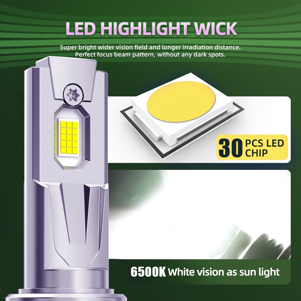 2-Pack LED Headlight Kit, Compatible with H11/H7/H4/H1, 9005/9006/9012 - 56000LM, 6500K Cool White Light, Turbo Fan Cooling and High Durability, Designed to Fit Most Vehicles, No Battery Needed