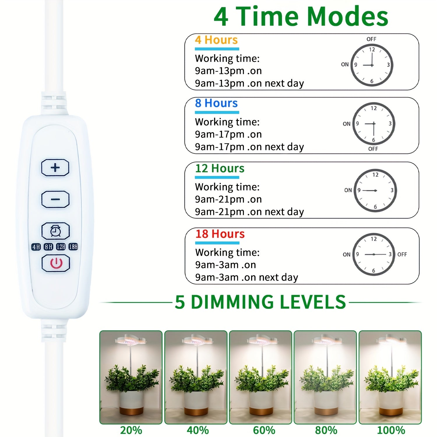 Cute Bee Shaped Plant Grow Light, 5 Brightness Levels & 4 Timer Options, Height Adjustable, Available with Ground Stake or Acrylic Stand