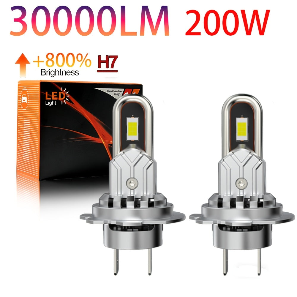 2-Pack Turbo H7 LED High/Low Beam Headlights | Canbus Error-Free, 30000Lm 200W LED CSP Chip, Suitable for Motor Vehicles, No Battery Included