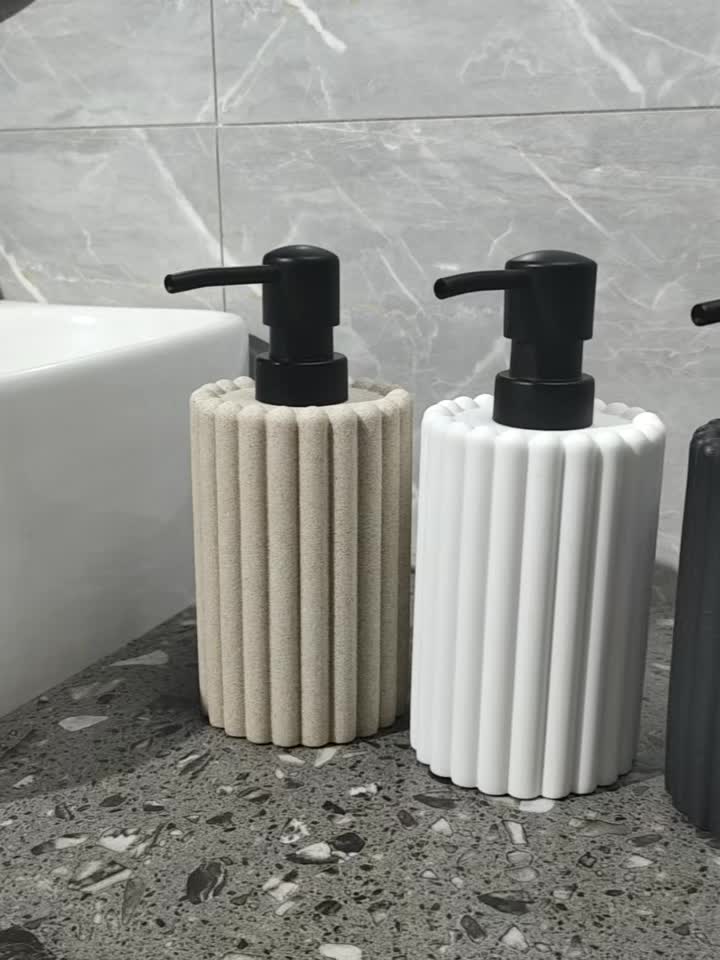 Cool Black Resin Bathroom Accessories & Toiletry Set - Includes Lotion Bottle, Storage Box & Tray, Multiple Colors Available, Vertical Stripe Rounded Design, Stylish & Textured