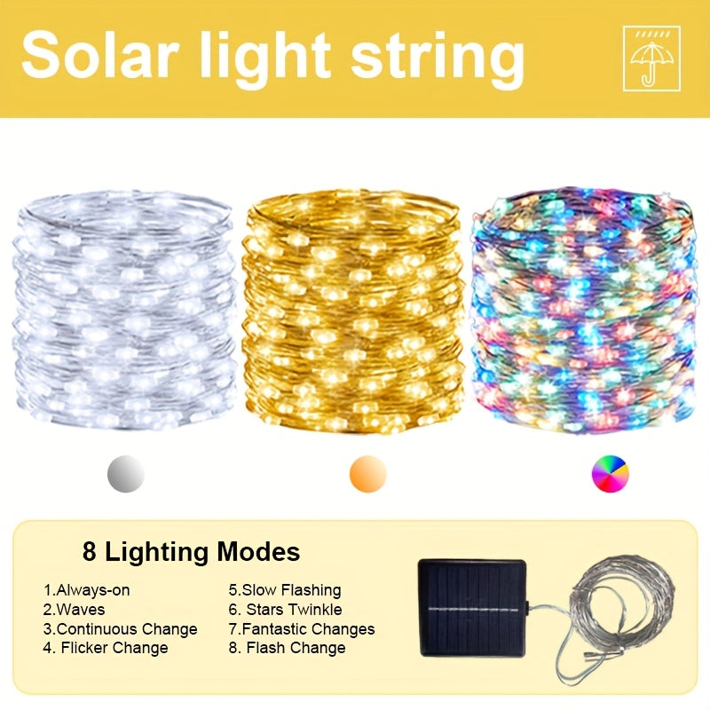 1件 1259.84英寸 300LED/866.14英寸 200LED//472.44英寸 100LED/275.59英寸 户外太阳能串灯，8种照明模式，防水仙女灯适用于花园派对新年婚礼后院圣诞树围栏泳池装饰门廊悬挂灯暖白色，多彩万圣节装饰，圣诞节装饰