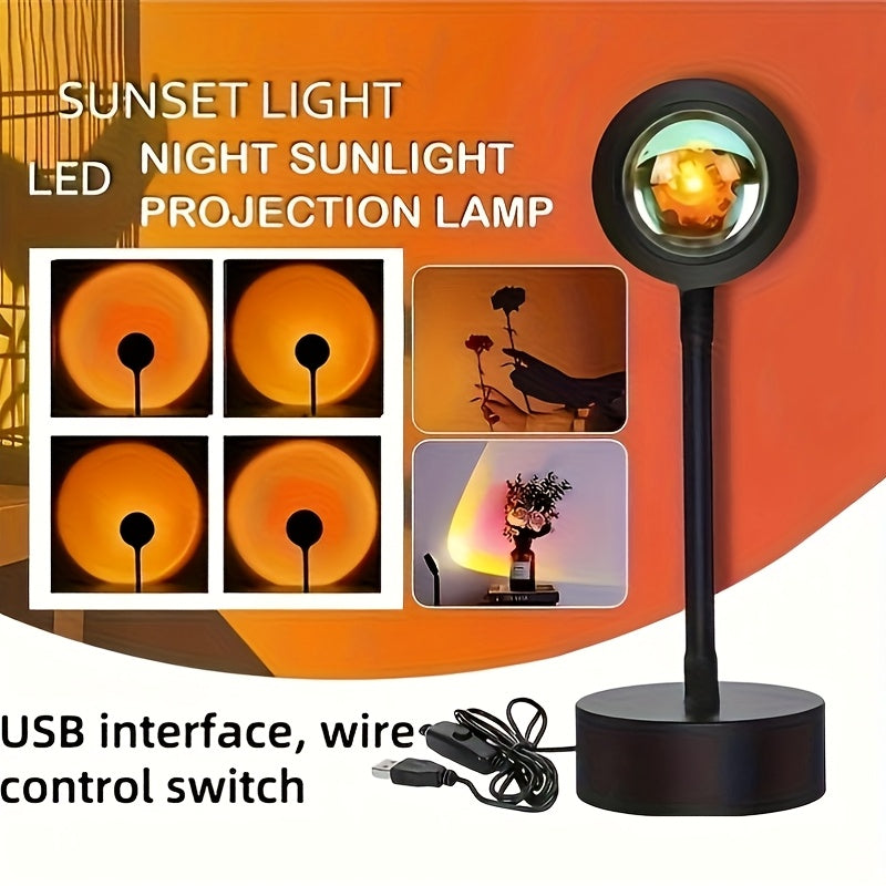 Sunset projection lamp photo ambiance light, metal flexible hose sunset red table lamp, room atmosphere night light
